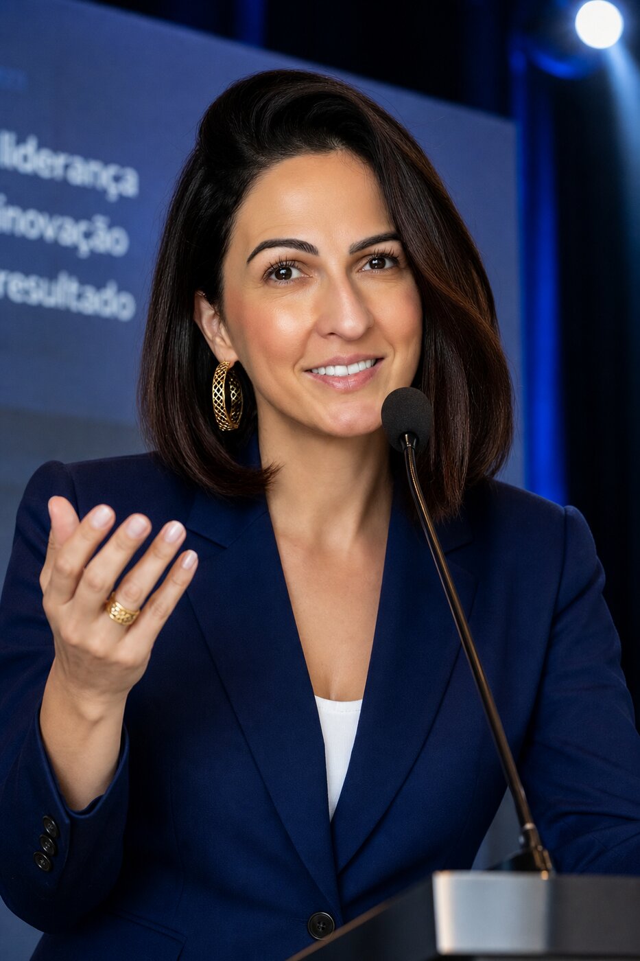 Geysa Rodrigues palestrando ao microfone